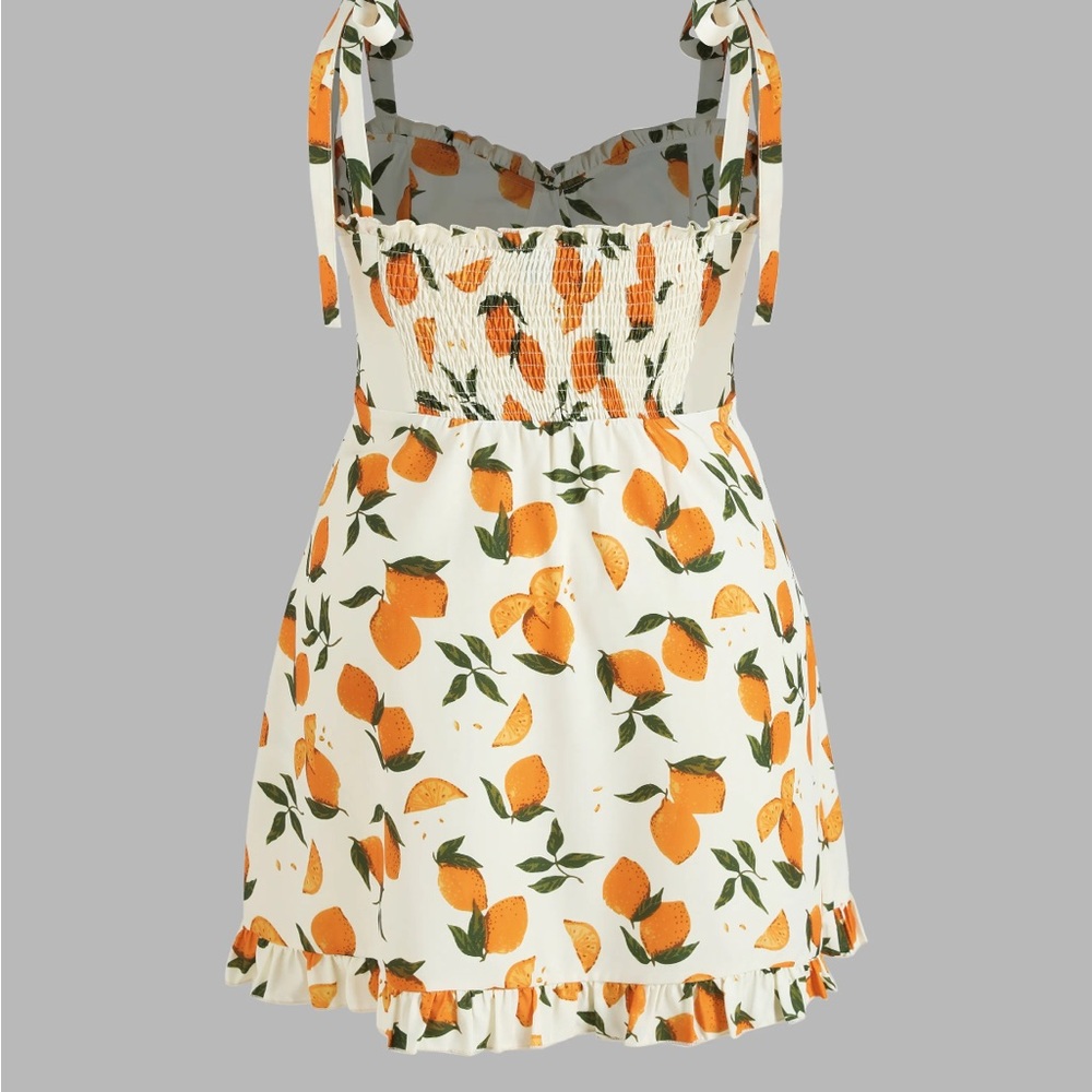 LEMON PRINT RUFFLE HEM TIE SHOULDER MINI DRESS - Picture 3 of 14